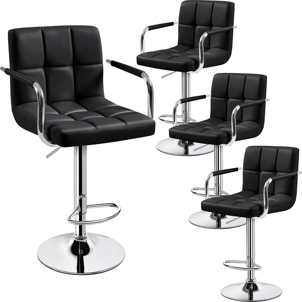 Yaheetech Bar Stools Set of 4, Swivel with Backs, Adjustable Height, Black