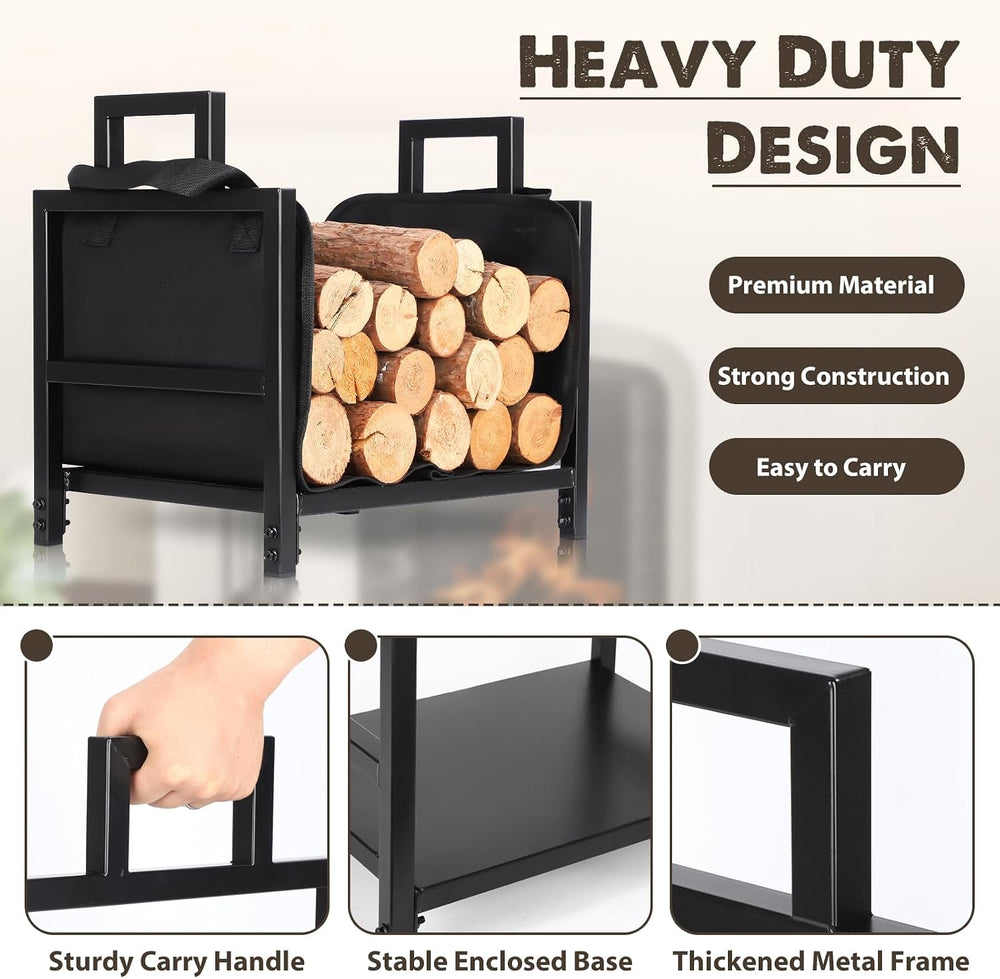 FEED GARDEN Firewood Rack Outdoor Indoor with Log Carrier Bag, 17.7 Inch Heav...