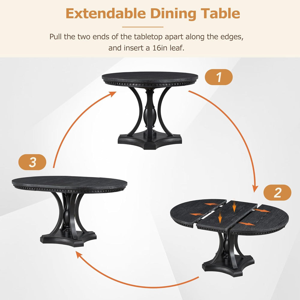 LUMISOL Extendable Round Dining Table Set for 4-6, 42"-58" Round to...