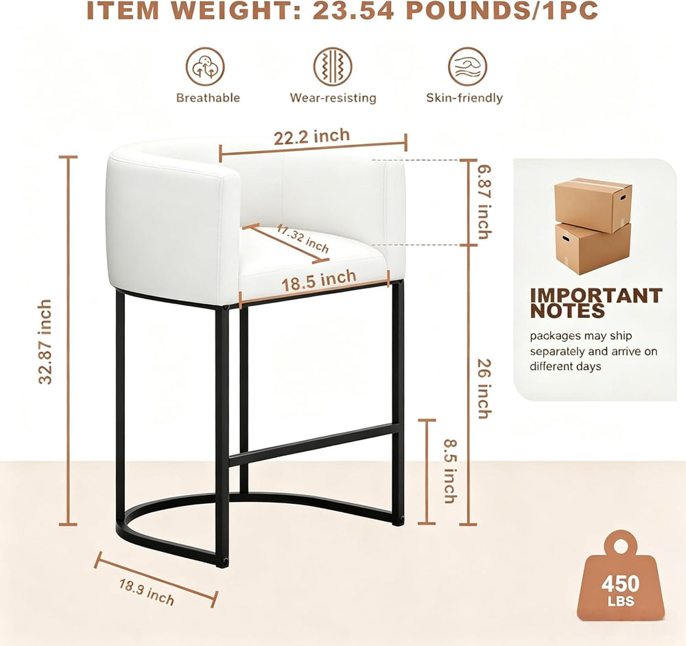 26" H Counter Height Bar Stools Set of 3, Modern Barrel Counter Stools w...
