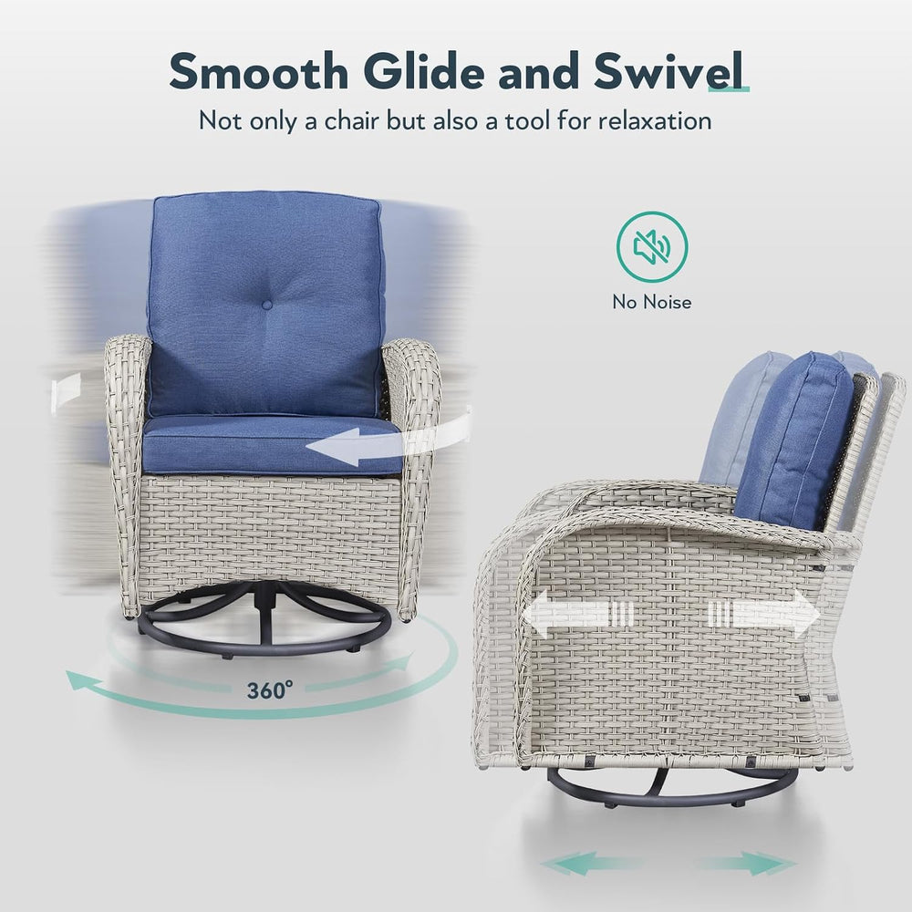5 Piece Patio Furniture Set - Wicker Patio Conversation Set with Swivel Glide...