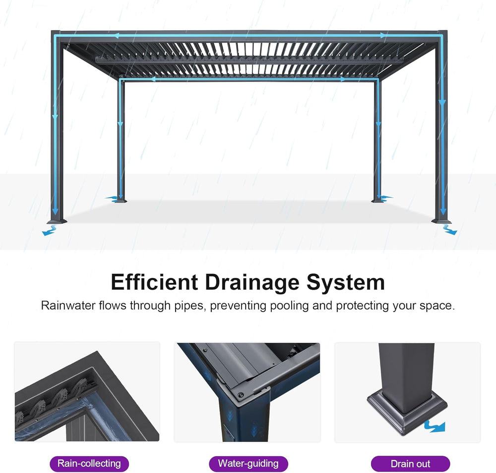 PURPLE LEAF Louvered Pergola 10' x 16' Aluminum Pergola w/Independent...