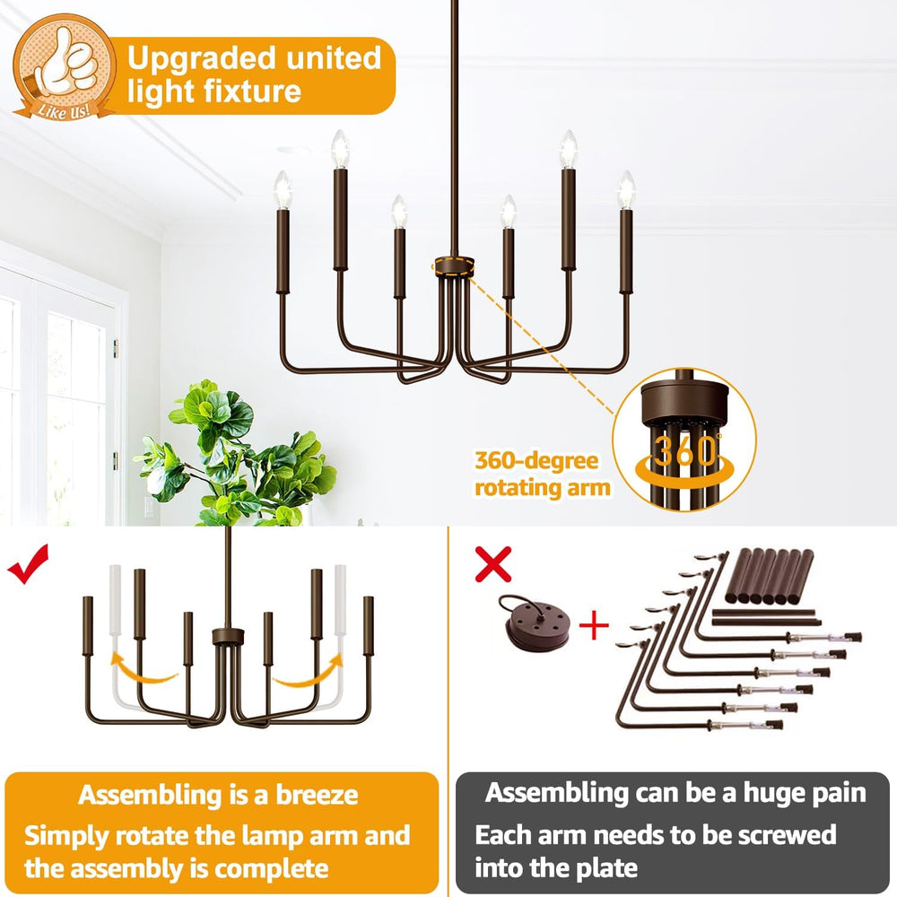 6-Light Farmhouse Chandelier for Dining Room Lighting Fixtures Hanging, Oil-R...