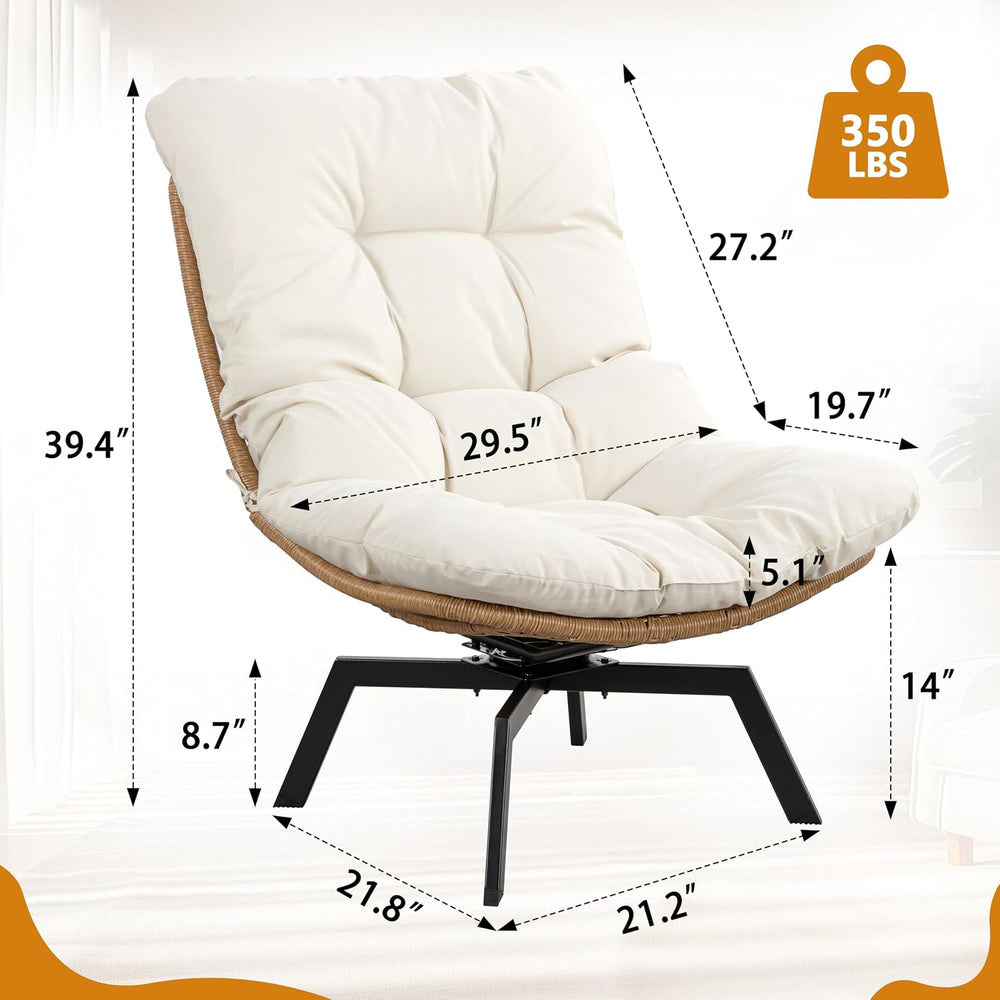 Shintenchi Outdoor Rattan Swivel Chair,Nature Wicker Patio Rotating Chair wit...