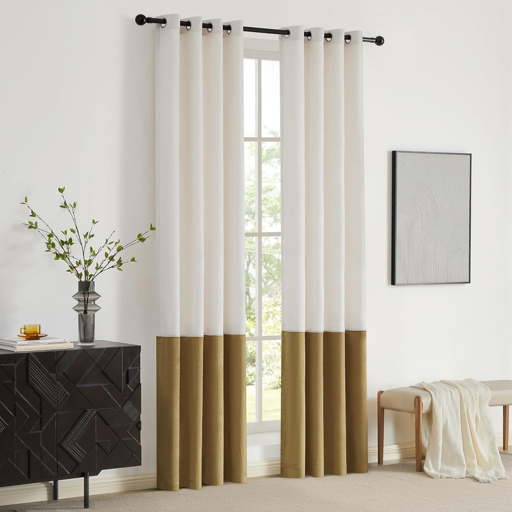 BULBUL Luxury Cream Gold Curtains 96 inches for Modern Living Room