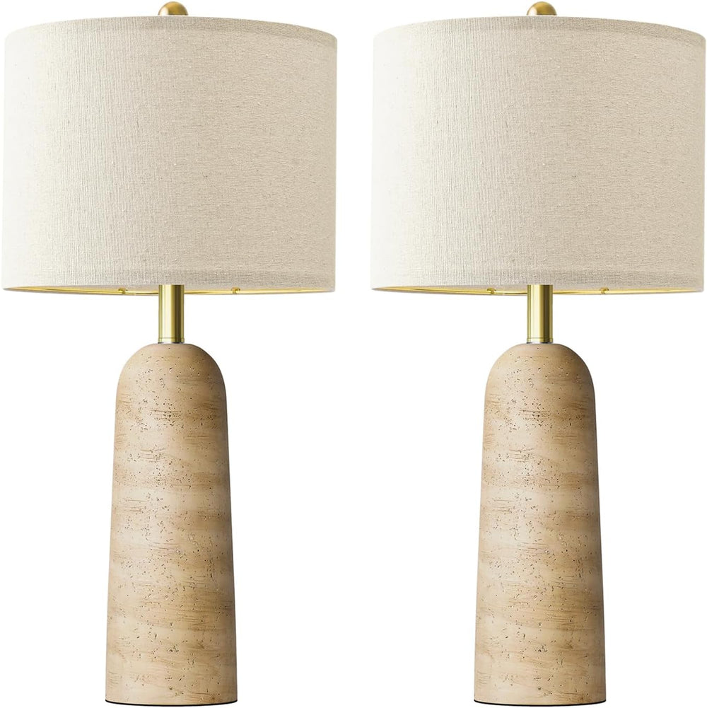 BOBOMOMO Modern Table Lamp Set of 2, Warm Beige Resin Lamp with Natural Stone...