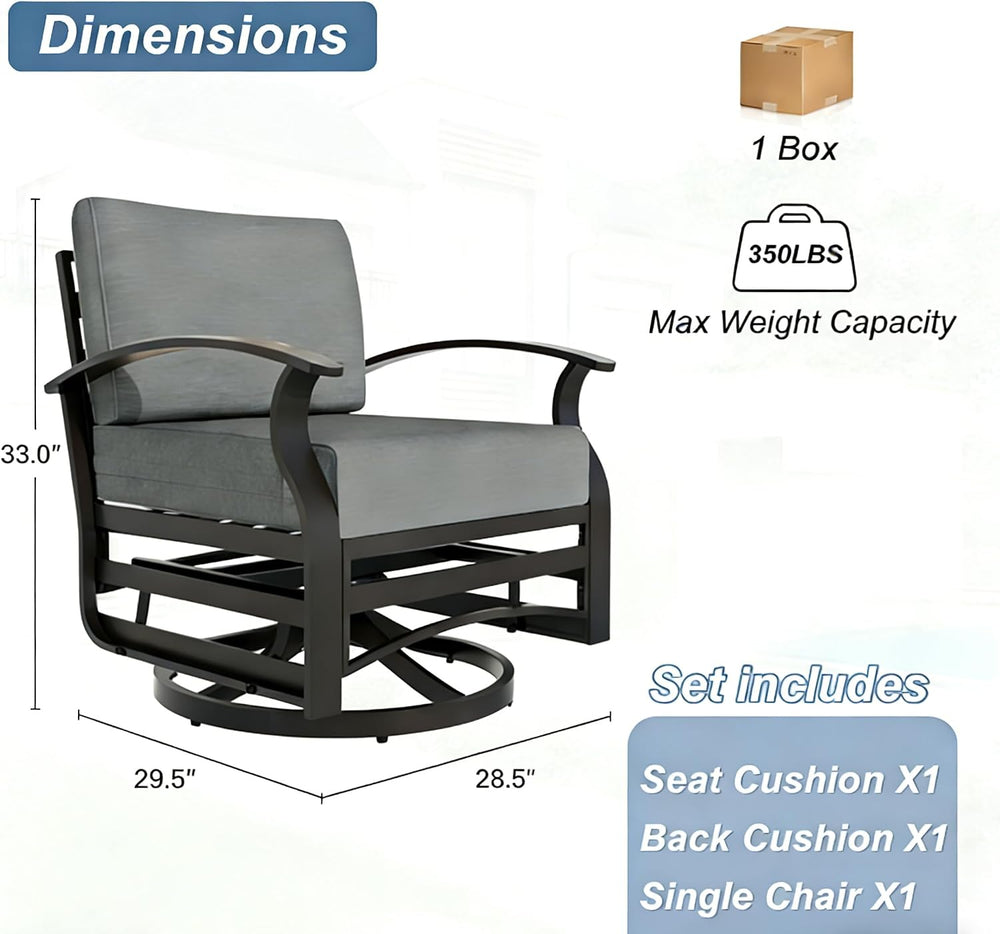 Kurapika 1 Piece Patio Furniture Chair, Outdoor Aluminum Swivel Glider Rocker...