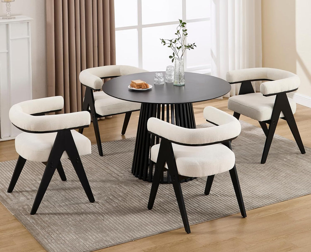 CIMOTA Barrel Wooden Dining Chairs with Arms Set of 4, Modern Fabric Upholste...