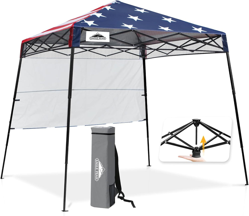 EAGLE PEAK 8x8 Pop Up Canopy Tent, Compact Backpack Canopy, American Flag