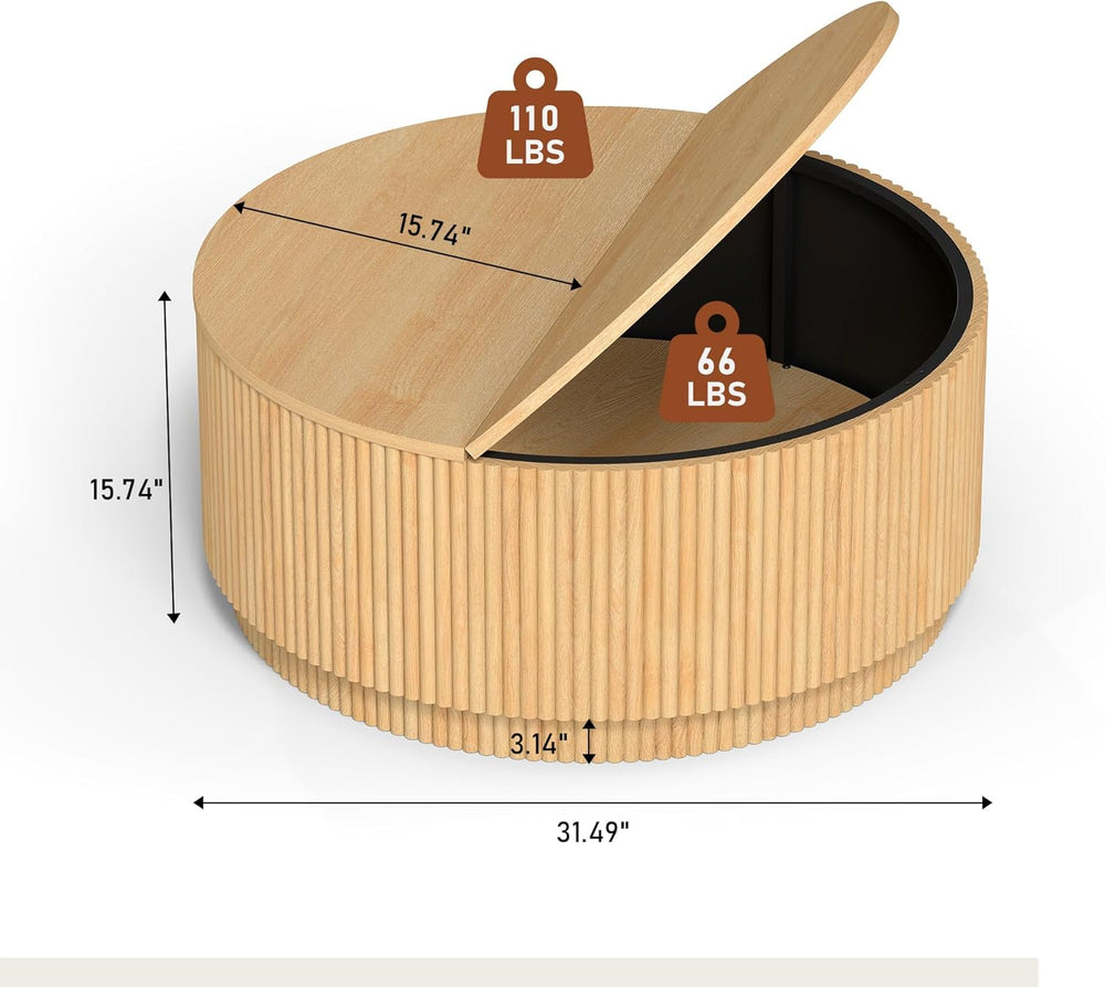 LEVNARY 31.5" Round Coffee Table with Storage, Boho Coffee Tables with F...