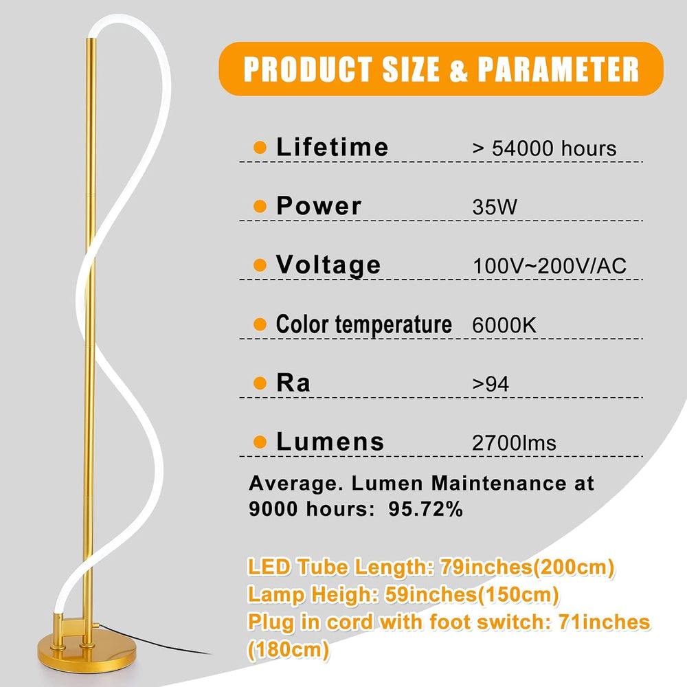 Modern LED Gold Floor Lamp, 3-Level Dimmable Flexible DIY Modeling Tall Stand...