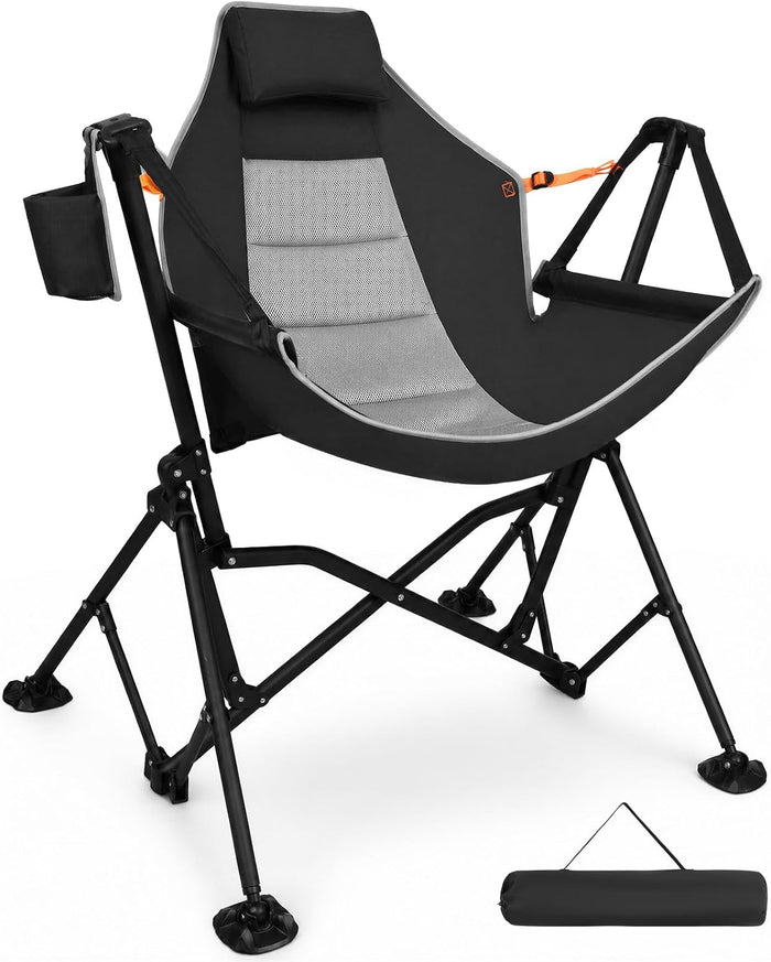 Romswi 1 Pcs Hammock Chair, Oversized Portable Folding Swinging Chair with Adjustable Back & Seat, Supports 440lbs for Outdoor, Patio, Lightweight Camp Chair Black (Without footrest)