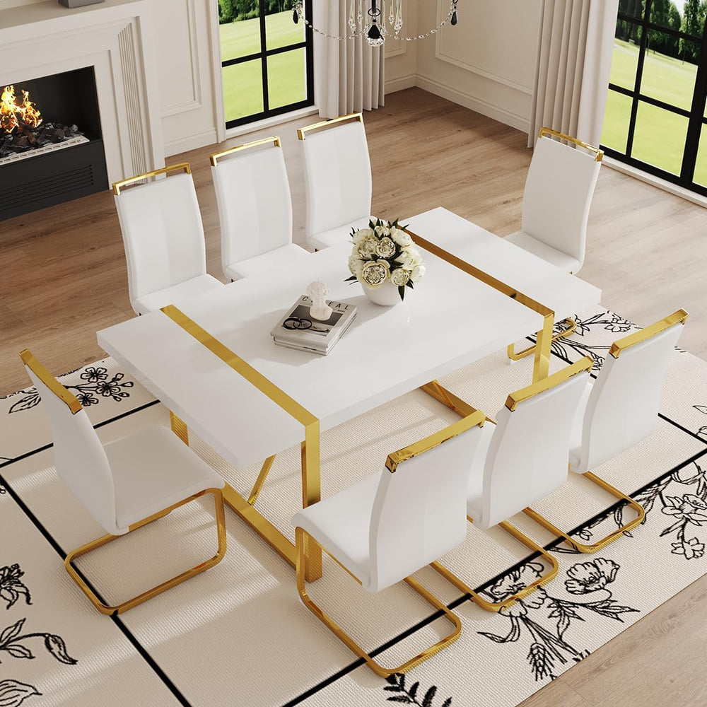 Ebullient 71“ White Dining Table, Modern Dining Room Table for 6-8, Kitchen T...