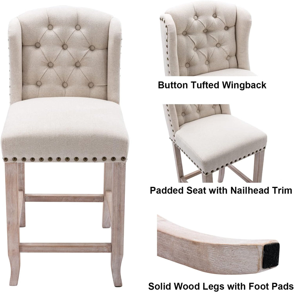 DUOMAY Tufted 26" Counter Stools Set of 4, Linen Beige