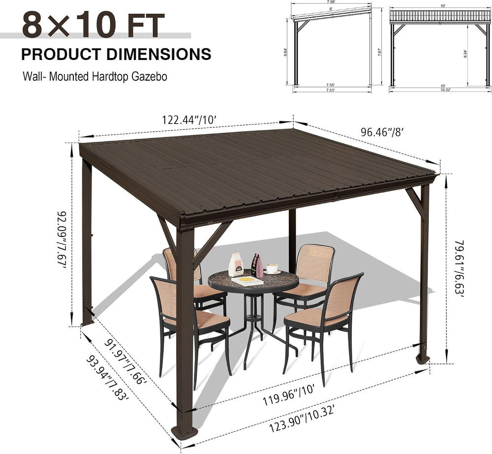 Domi 8' x 10' Lean to Hardtop Gazebo Wall Mounted Patio Gazebo Pergola
