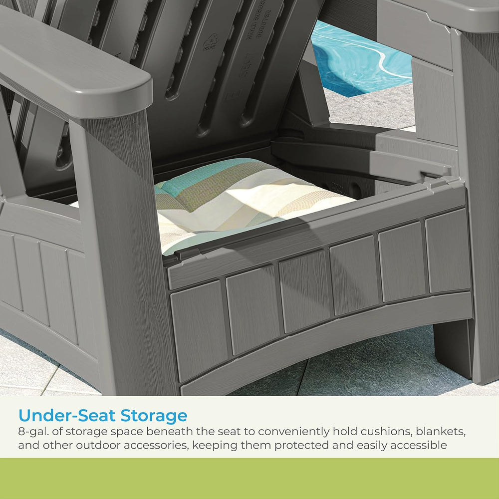 Suncast Outdoor Patio Adirondack Chair with 8 Gallons of Under-Seat Storage, ...