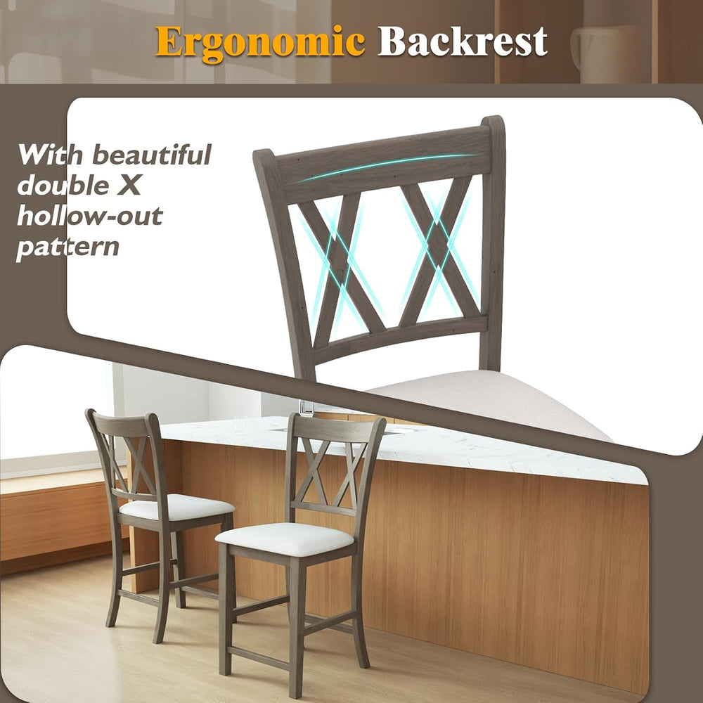 Giantex Wood Bar Stools Set of 2, 24" Counter Height Bar Stools w/Cross ...