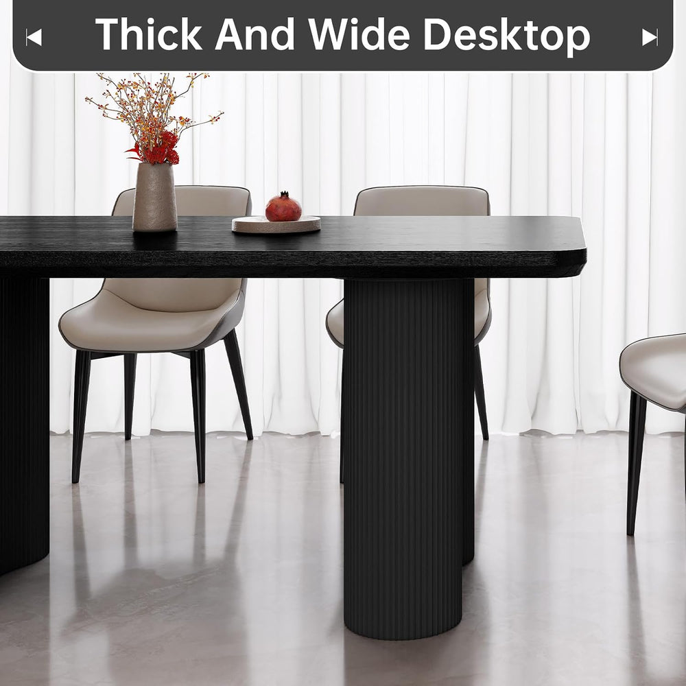 62.99" Modern Rectangular Dining Table for 4–6, Mid-Century Black Kitche...
