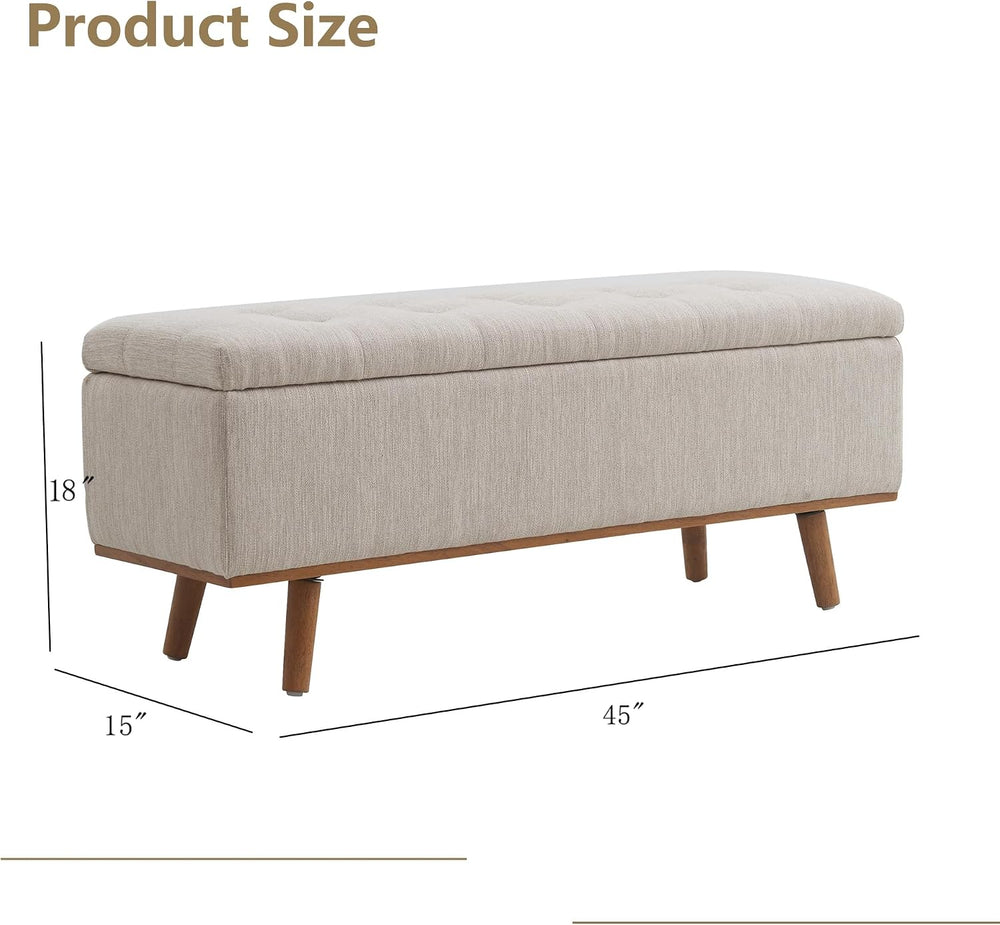 Storage Ottoman Bench, 45" End of Bed Bench, Beige