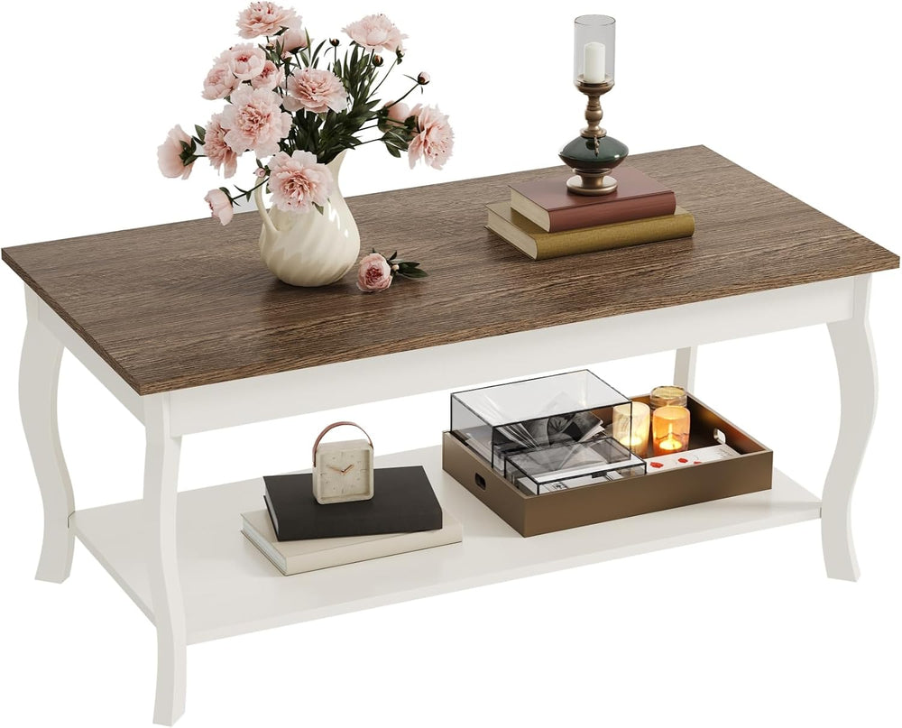 ChooChoo Coffee Table with Curved Legs and Storage Shelf