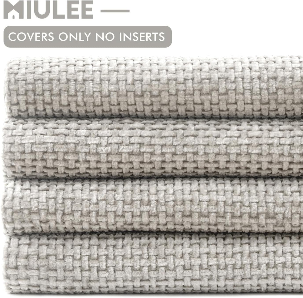 MIULEE Soft Decorative Chenille Pillow Covers Light Gray 18x18 Pack of 4