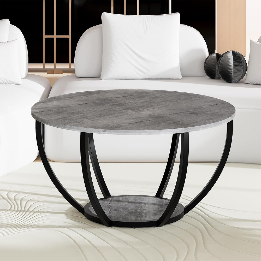 HOMERECOMMEND Round Coffee Table with 2-Tier Storage for Living Room,Grey