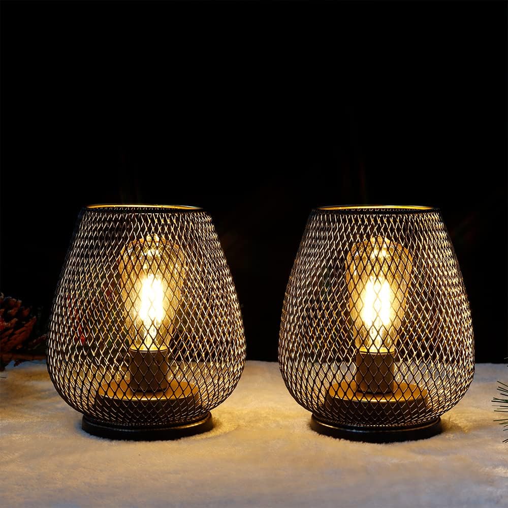 TRIROCKS Set of 2 Medium Battery Powered Outdoor Lantern 6.5'' High M...