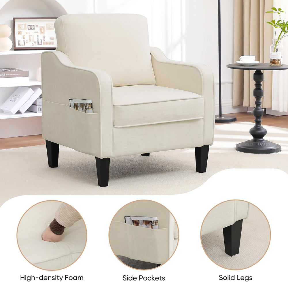 Accent Chairs Set of 2, Upholstered Living Room Chairs with Side Pockets, Mid...