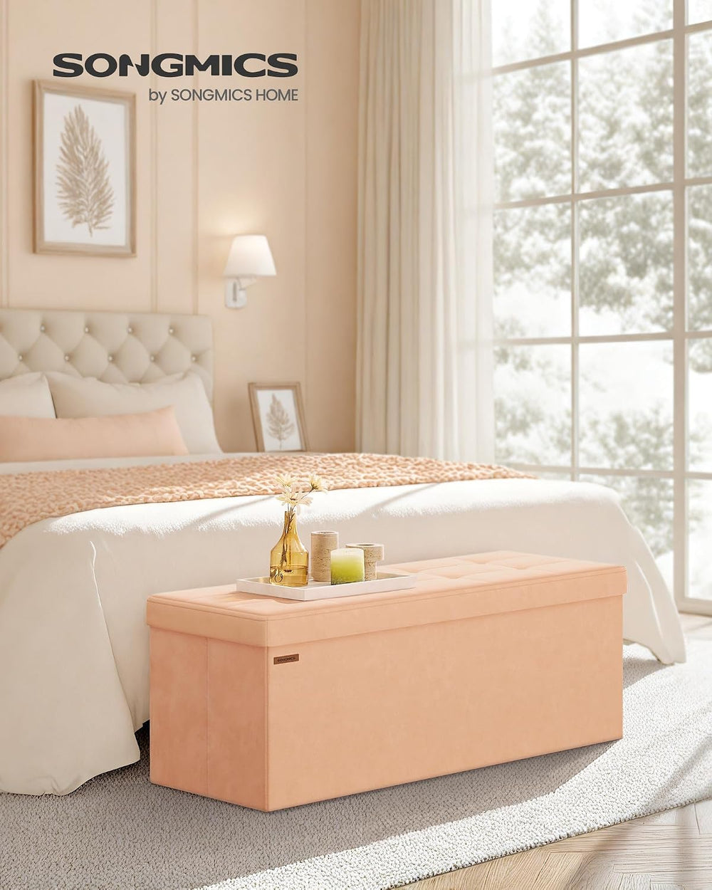 SONGMICS Storage Ottoman Bench, 43.3 Inches Velvet Foldable Foot Rest
