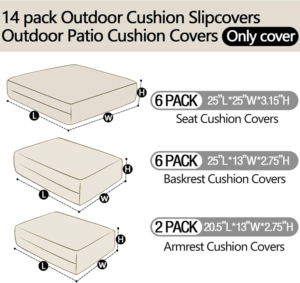 14Pieces Patio Cushion Covers Replacement Outdoor Couch Covers Splashproof UV...