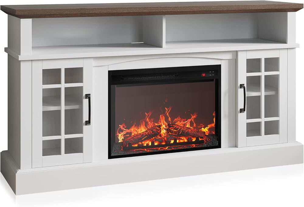 BELLEZE Astorga 58" TV Stand with 23" Electric Fireplace - White