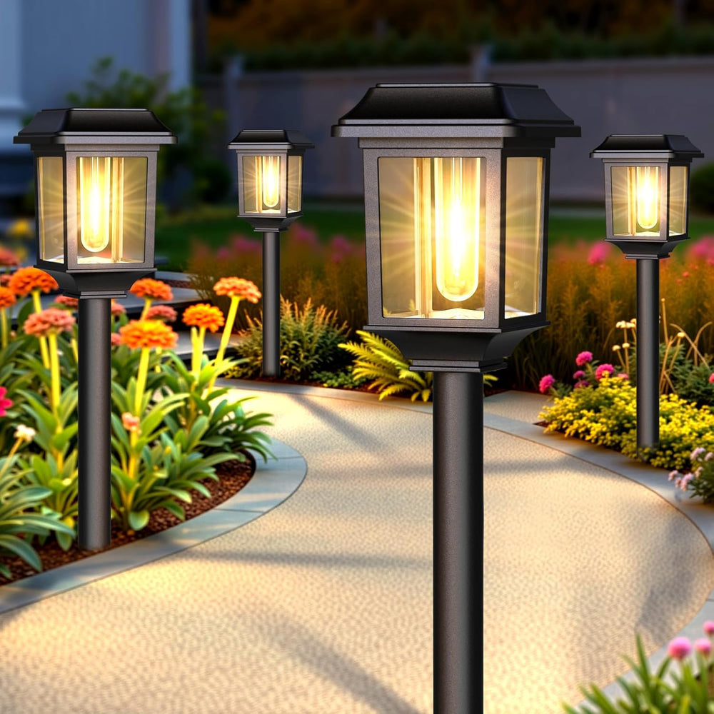 Mancra Solar Outdoor Lights Waterproof, 8 Pack Metal Glass Solar Pathway Ligh...