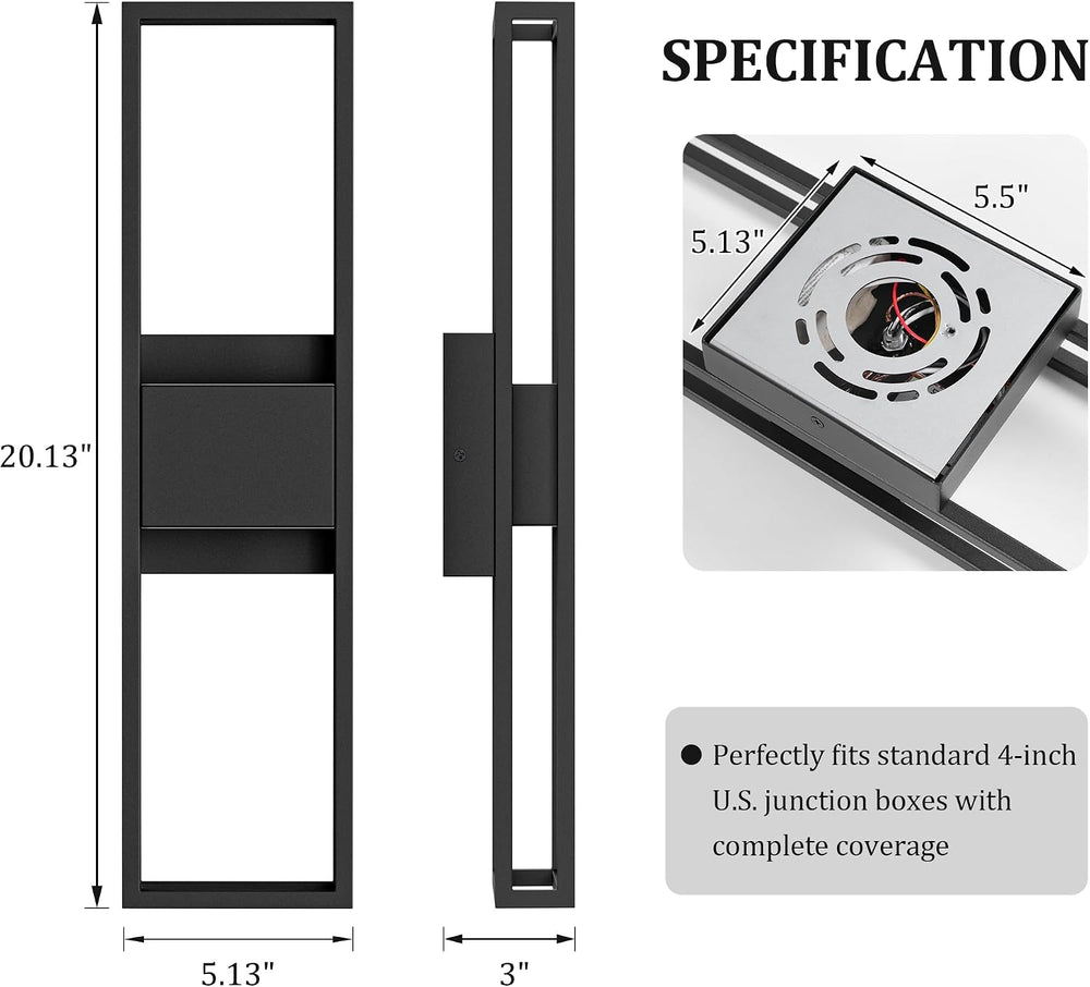 LamQee 20 Inch Modern Outdoor Wall Light 3000K 800LM 16W Integrated LED, IP65...