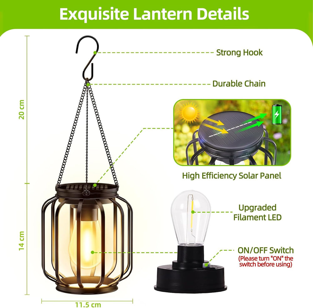Solar Hanging Lanterns Outdoor Waterproof: 4 Pack Metal Solar-Powered Lights ...