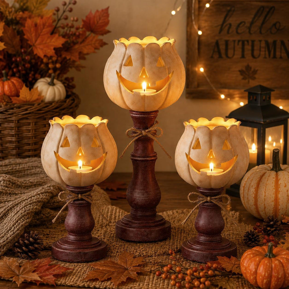 3PCS Pumpkin Tealight Candle Holder Set, Fall Decor, Halloween Party