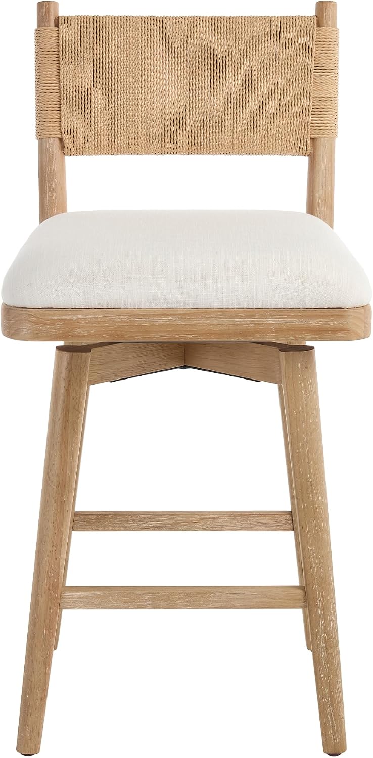 Swivel Counter Stools Set of 4, Linen Fabric Upholstered Kitchen Stool Chairs...