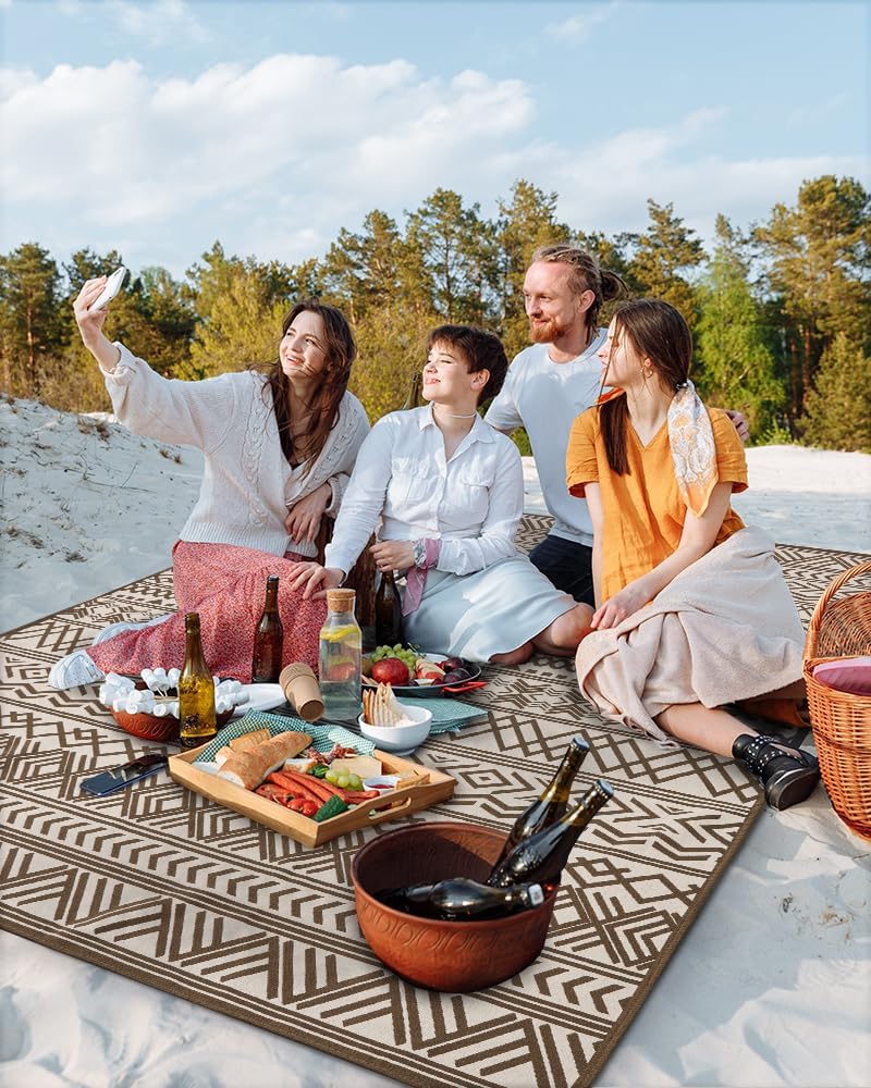 Outdoor Rug Carpet 9x12 ft, Flatweave Textured Outdoor Patio Rug Non Slip Ind...