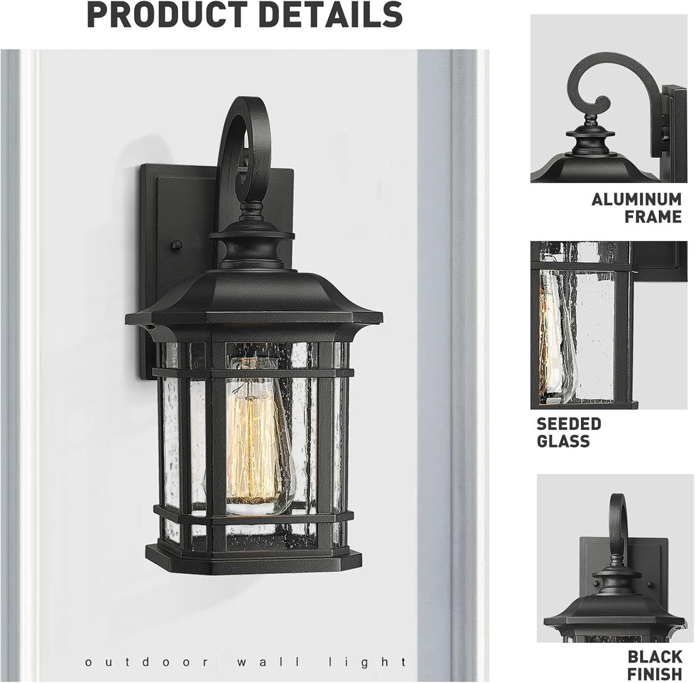 Emliviar 2-Pack Exterior Wall Mount Lights, Seeded Glass, 2084B-2BK