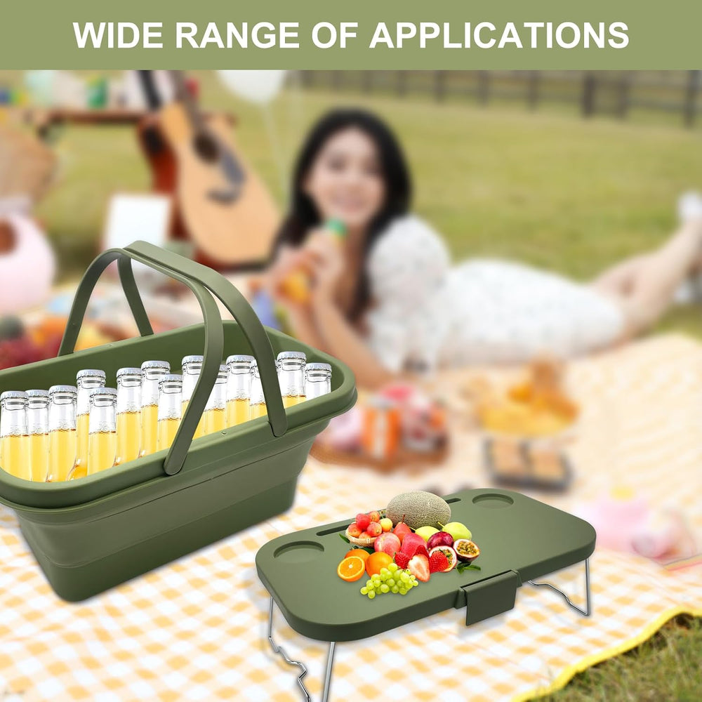 Foldable Picnic Basket Car Trunk Organiser Green
