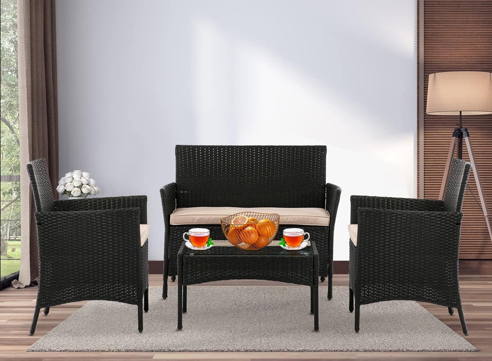 Patio Furniture Set Conversation Chairs, 4 Pieces Wicker Patio Set Outdoor Pa...