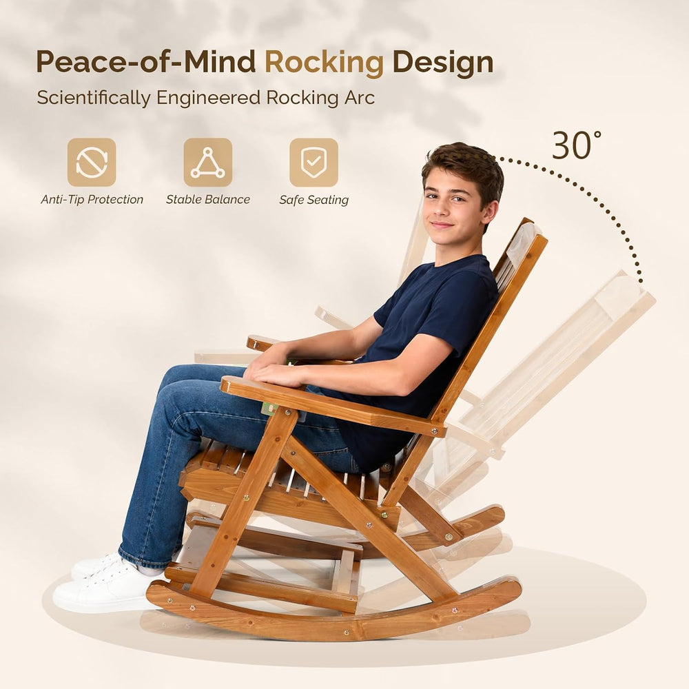 VINGLI Wooden Porch Rocking Chair, Heavy Duty Outdoor Rocking Chair with Retr...
