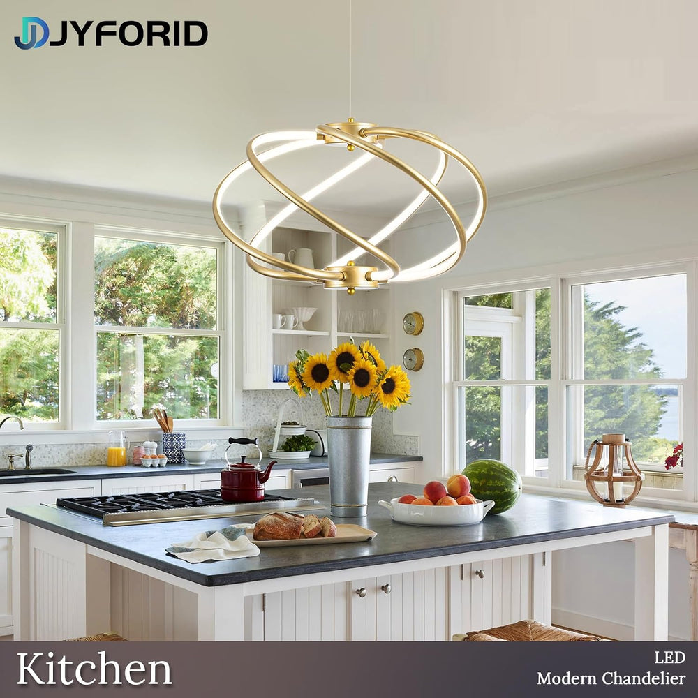 Gold Modern Chandelier with Remote Control, 48W 3-Color Temperature Dimmable ...