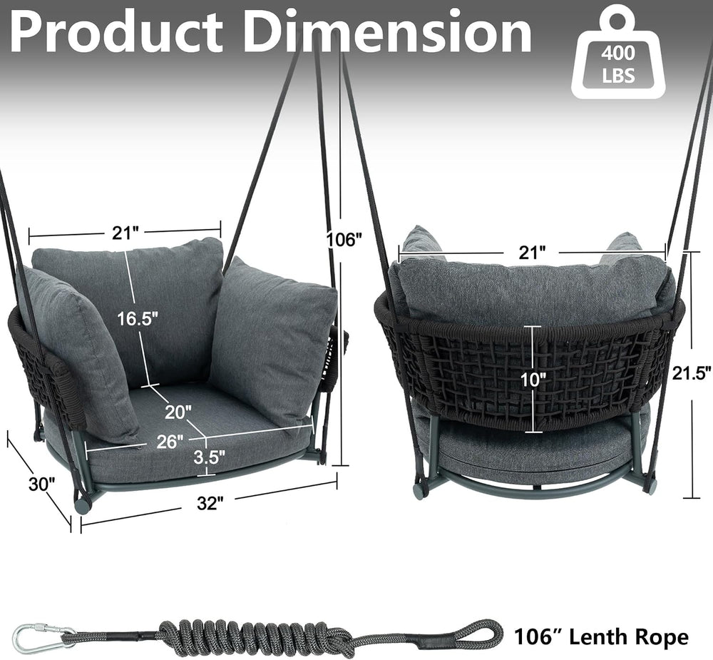 Swing Chair Outdoor, Single Hanging Porch Swing, Ceiling Hanging Chair for Be...