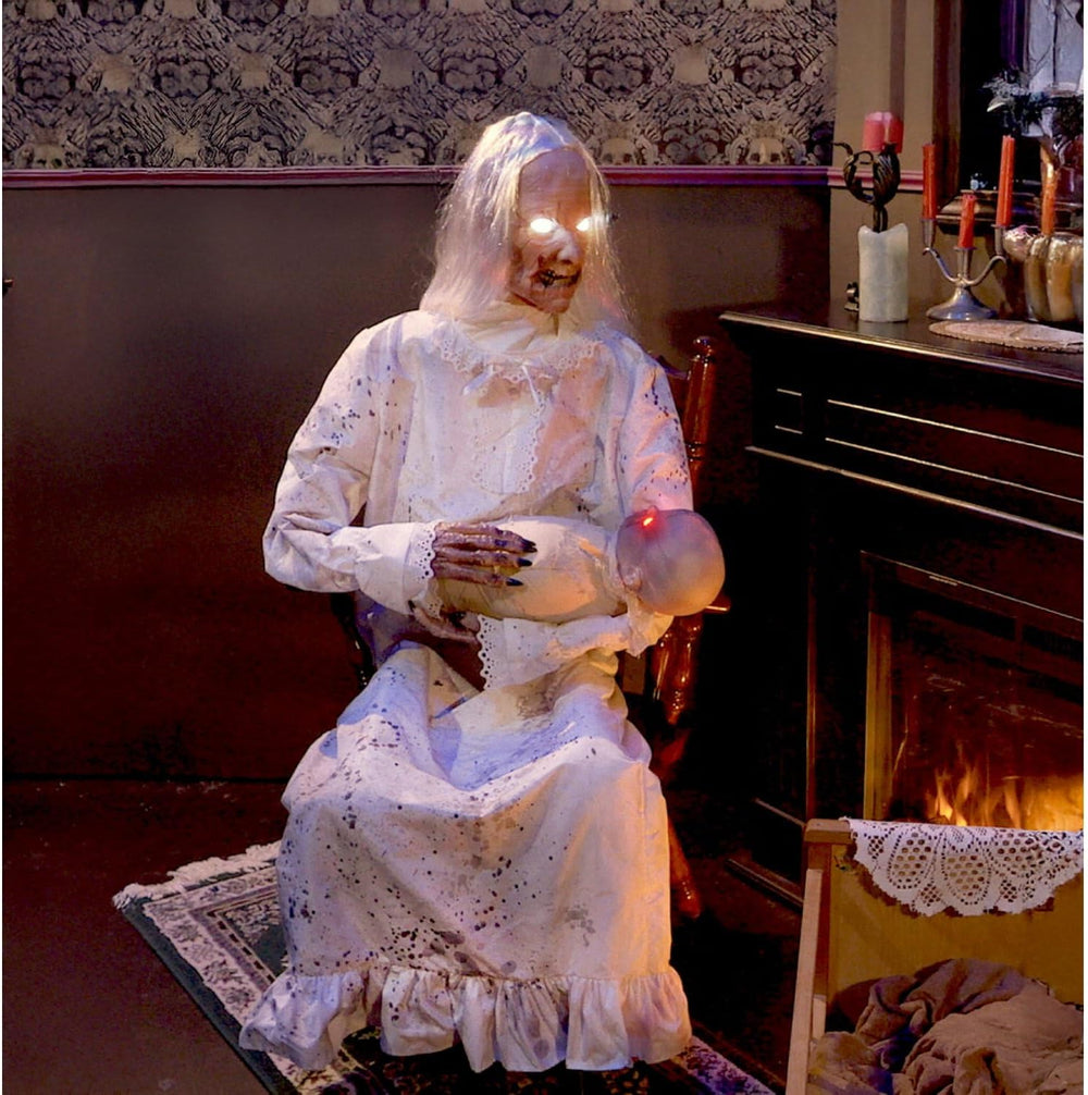 Haunted Hill Farm Life-Size 2.9-Ft Animatronic Gravely Granny by Tekky Hallow...