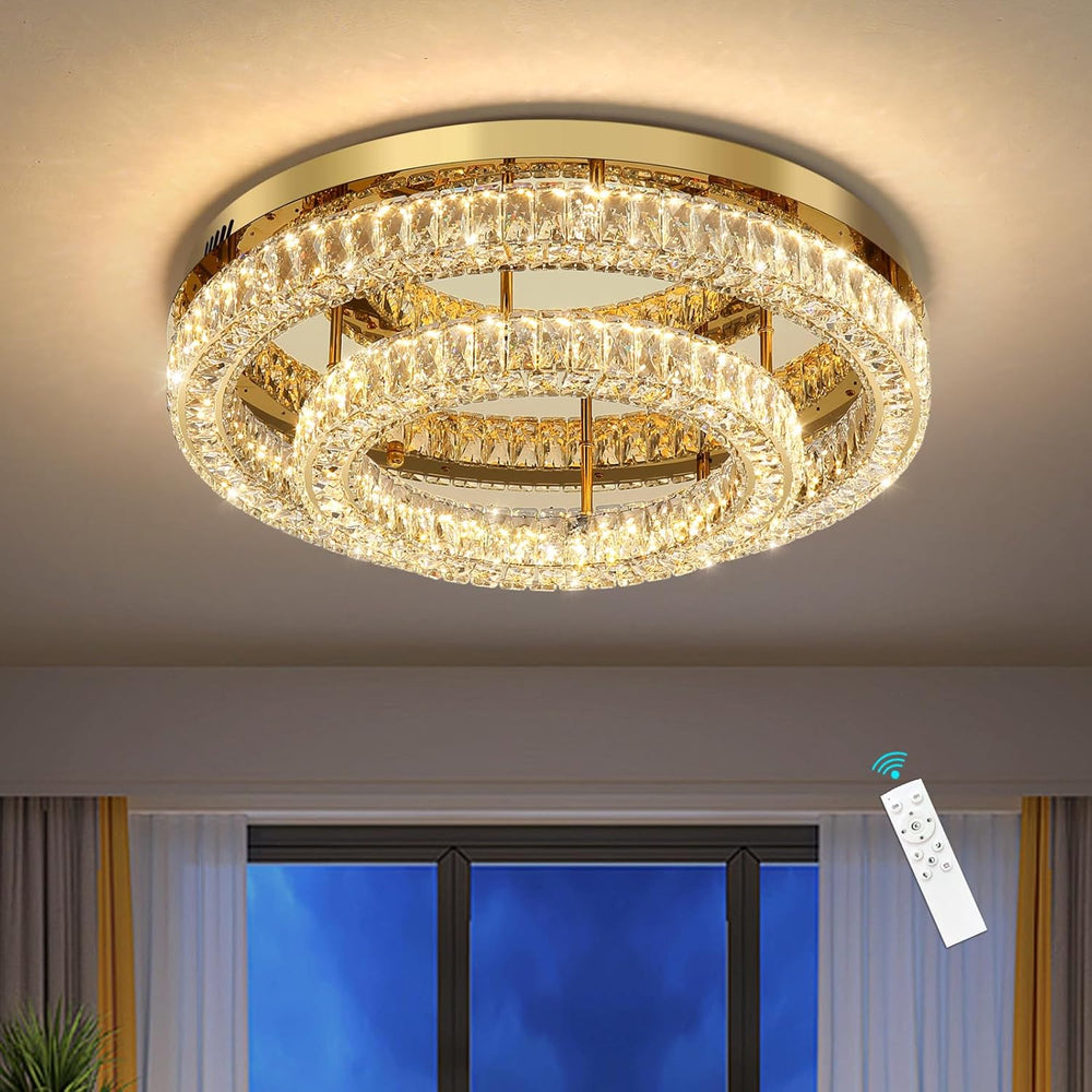 24 Inch Modern Glam Crystal Chandelier with Dimmable LED Light Ceiling Light ...