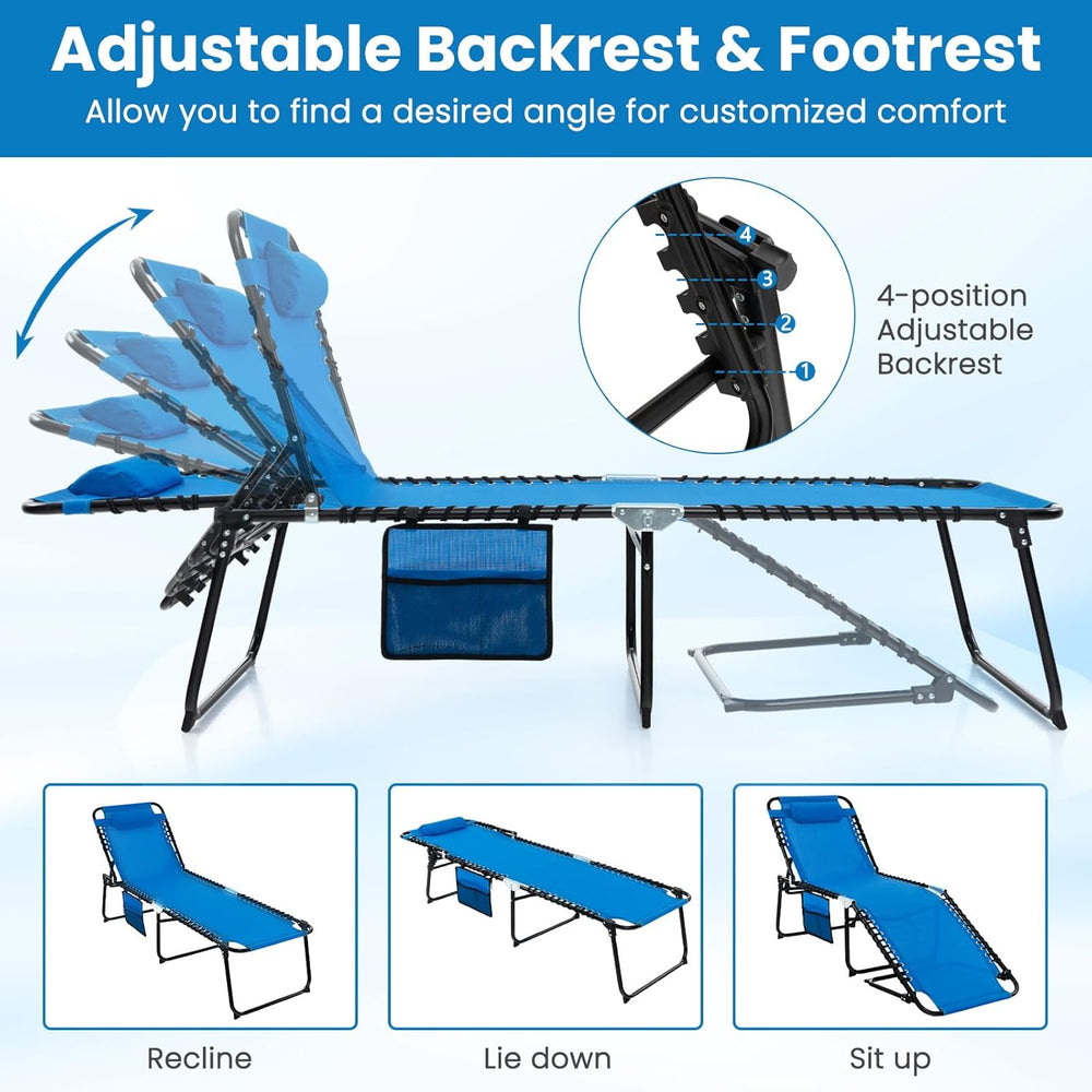 GYMAX Lounge Chairs for Outside, Extra High Folding Beach Tanning Lounger wit...