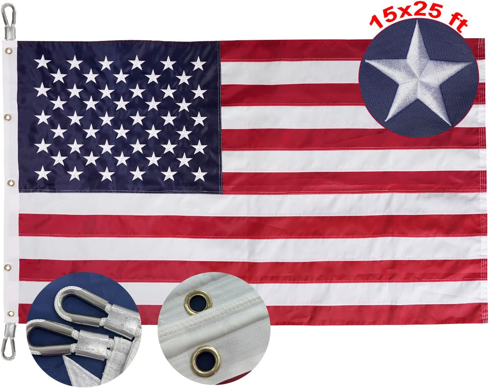 Bradford Large American Flag 15x25 ft Embroidered Stars USA US Flags Outdoor ...