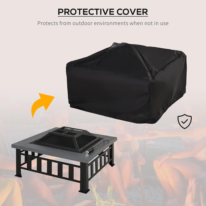 Outsunny 34" Outdoor Fire Pit Square Steel Wood Burning Firepit Bowl