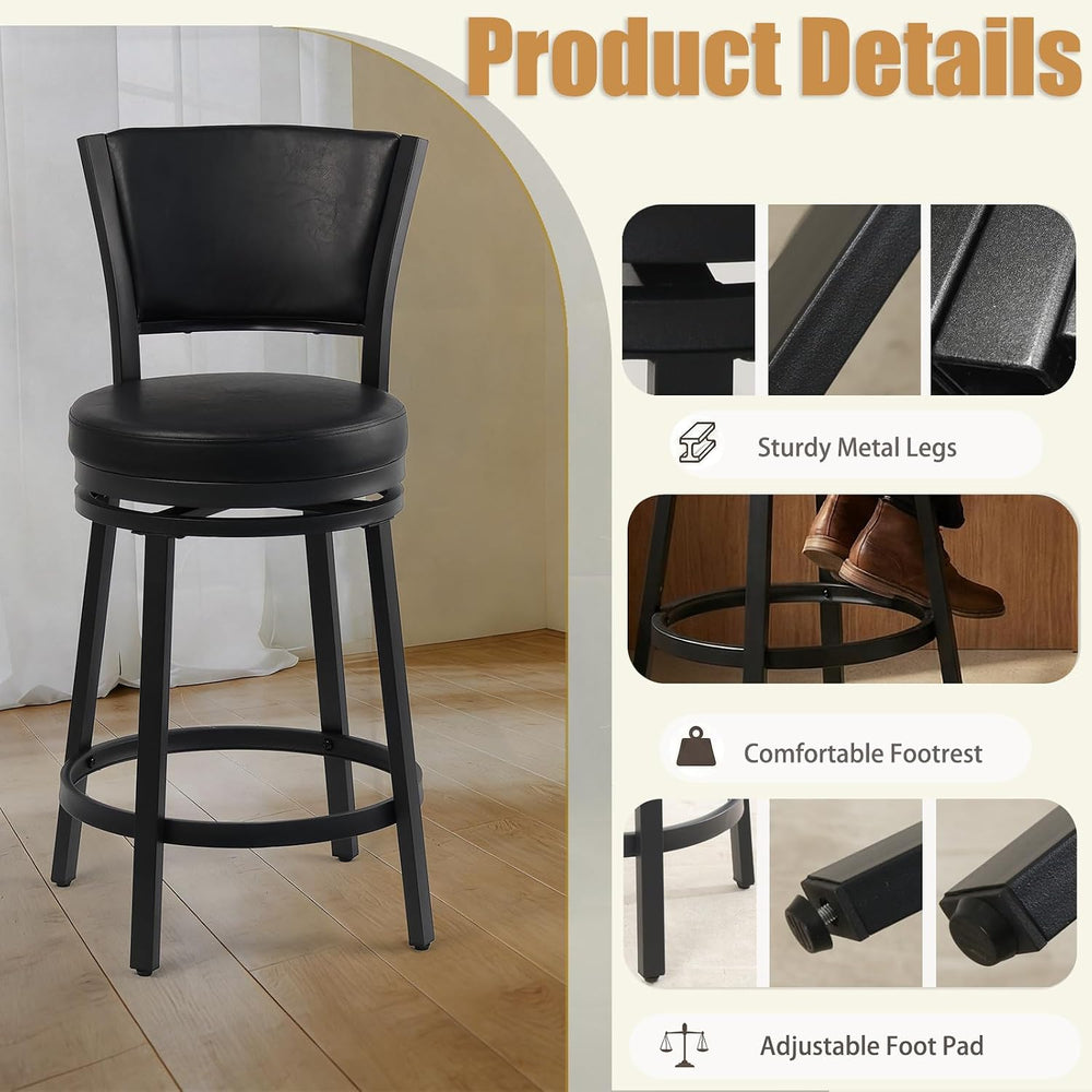 Swivel Bar Stools Set of 2, 25 inch Counter Height Barstools, Modern Metal Sw...