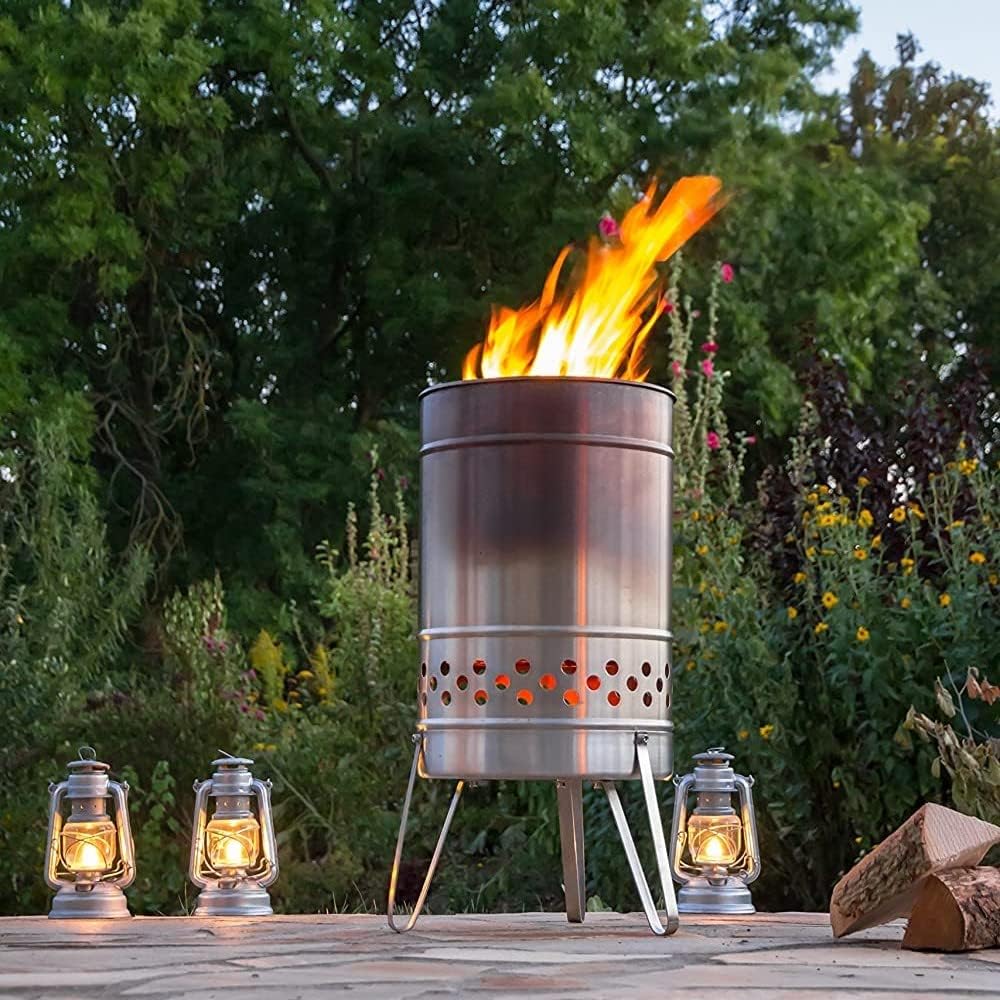Feuerhand Fire Barrel Pyron, Stainless Steel Double-Walled Fire Pit for Yard ...
